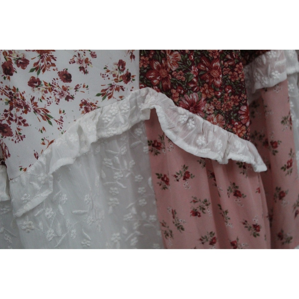 Altar'd State Floral Patchwork Maxi Dress Pink Lace Trim Cottagecore XS Romantic - Picture 10 of 12